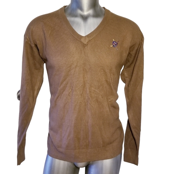 POLO RALPH LAUREN GOLF MEN VNECK SWEATER PURE CASHMERE BROWN SZ L VINTAGE